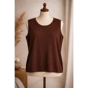 Brown Silk Blend Tank Top 2X Plus Sleeveless Knit Minimalist Layering Preppy
